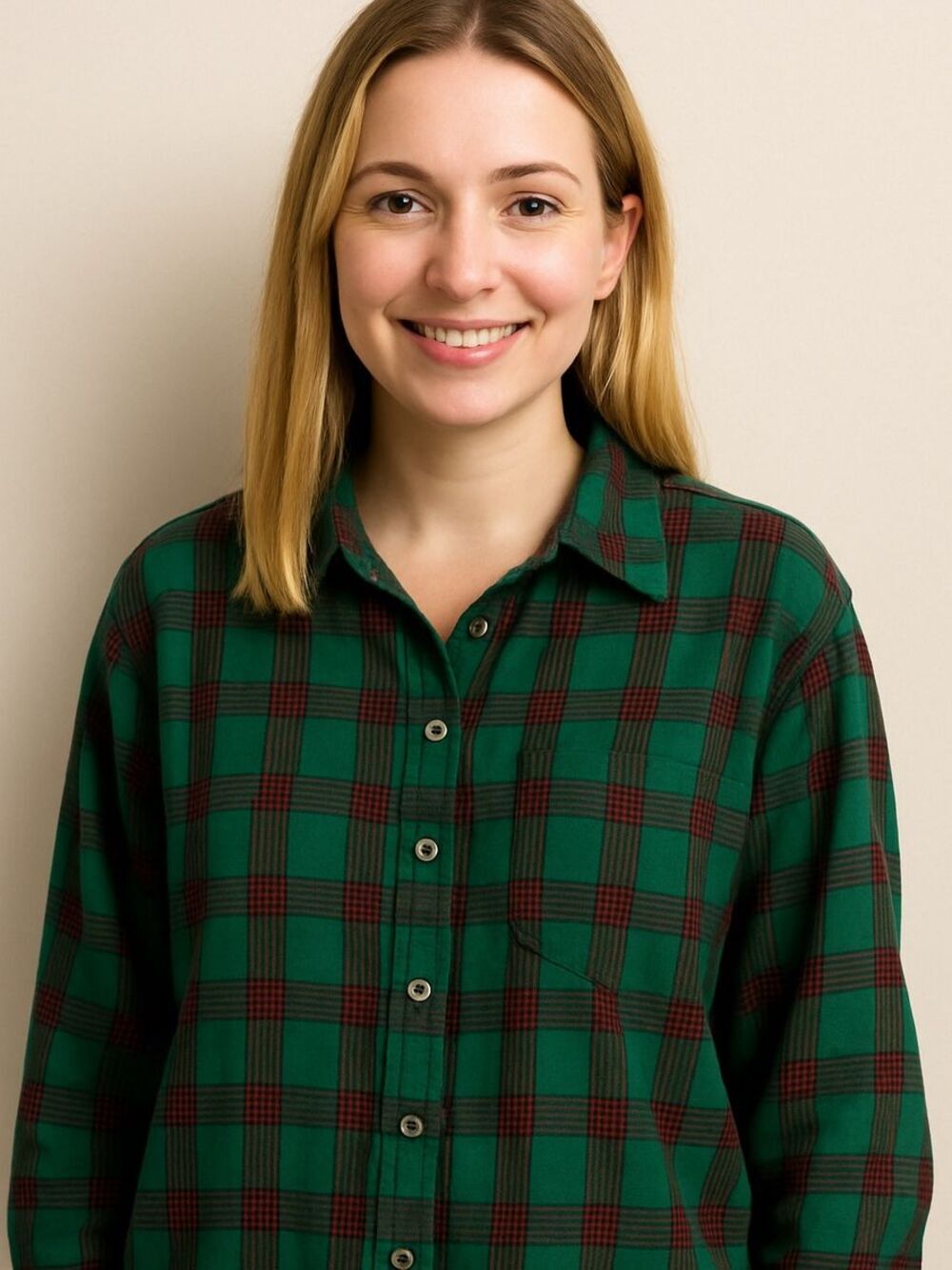 SHEIN Curve Plaid Flannel Shirt Women's 3XL Green Red Button Up Long Sleeve